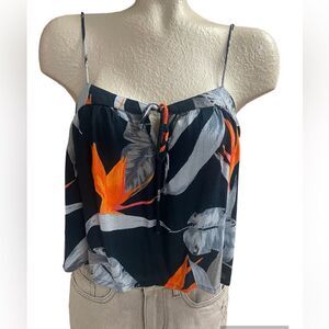Patrons of Pease navy & orange flowy, spaghetti strap top, Size M